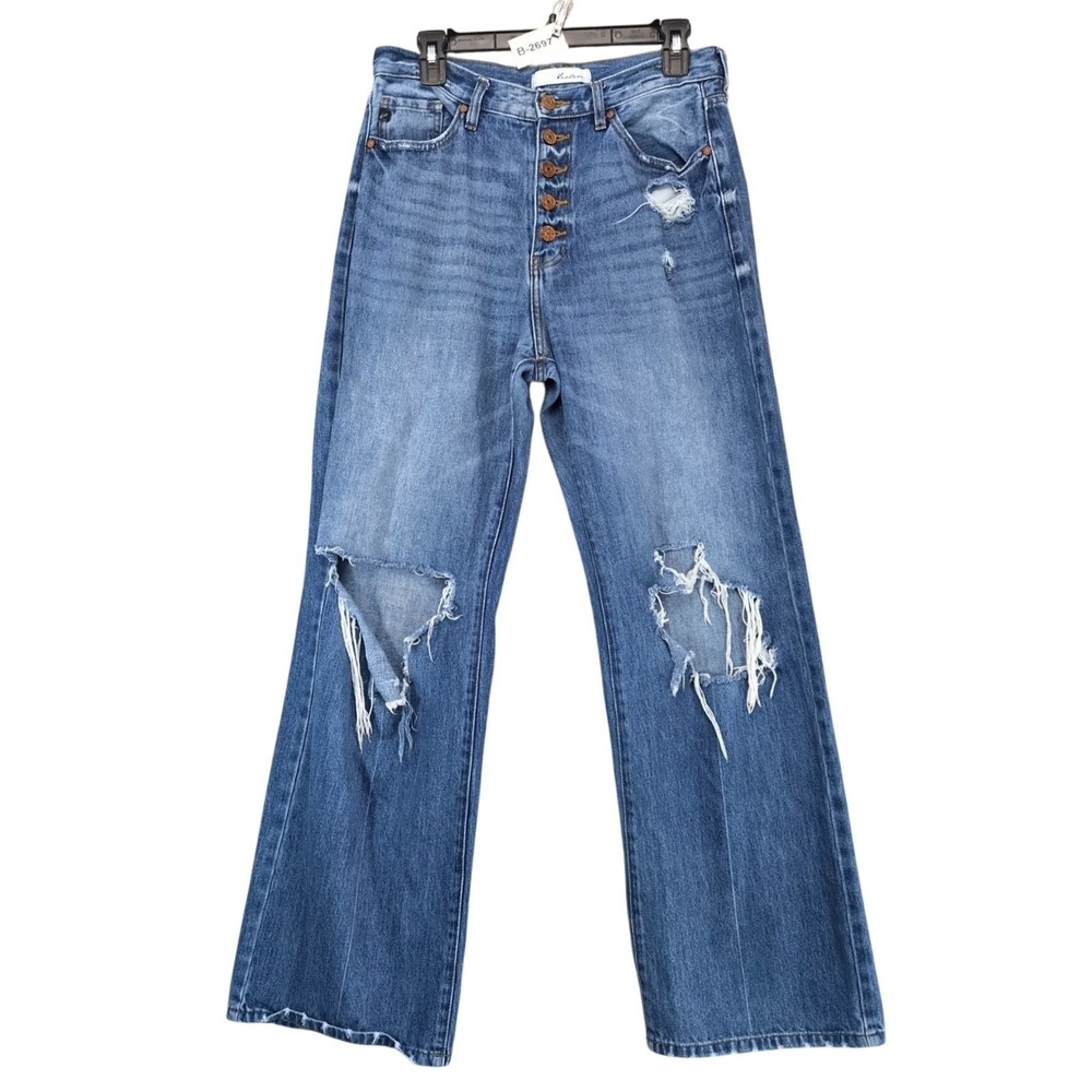 KanCan Blue Distressed Wide Leg Jeans Womens 28 30x30" Copper Button Fly Grunge